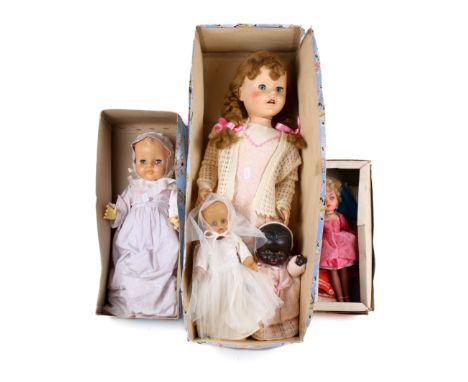 Five vintage dolls. Including a Pedigree doll with blinking eyes, L70cm Condition Report: Large doll - Appears in a good cond