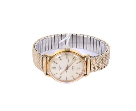 A vintage 21 jewel Rotary gentleman's automatic wristwatch. With gilt markers to the champagne face, date aperture, case diam