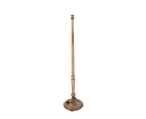 Vintage oak standard floor lamp. With circular base. H151cm