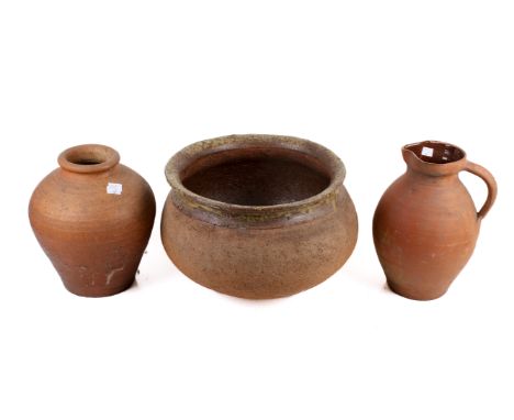 Three ceramic items. Comprising a jug, large bowl and vase, largest H31cm