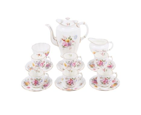 Royal Crown Derby 'Posies' coffee set. Consisting of six cups and saucers, pot, cream jug and sugar bowl. Max. H19cm