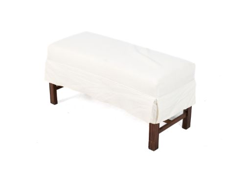 Re-upholstered Georgian style bench with a padded seat. With detachable cover. Square reeded supports united by stretchers. H