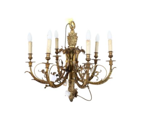 Gilt metal six-ranch ceiling chandelier light. Diameter 65cm