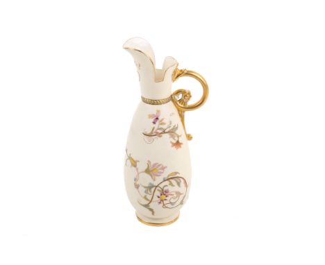 Victorian Royal Worcester blush ivory gilt handle jug. Marks to the base #1065. H23cm