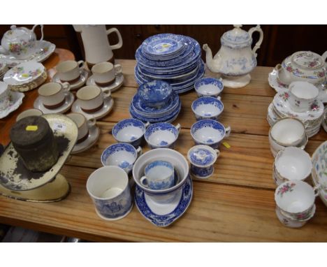 A quantity of mostly Copeland Spode Italian patterned teaware and dinner plates and Victorian blue and white transfer printed