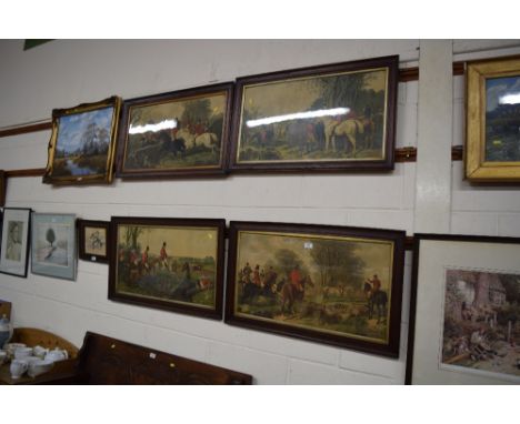 A set of four early 20th Century oak framed hunting prints