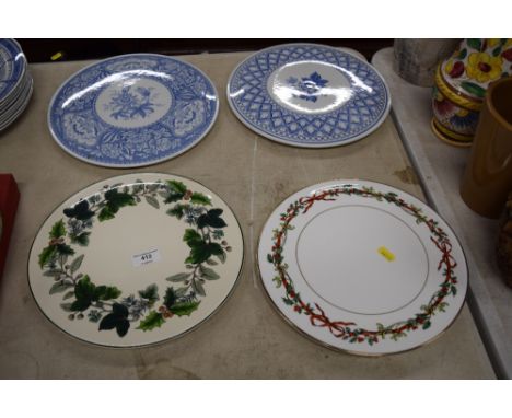 A Royal Worcester holly ribbon cake plate and three various Spoke cake plates
