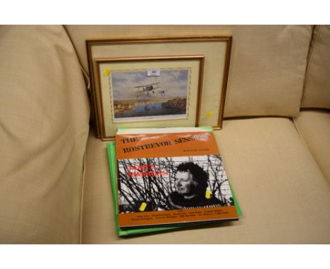 A small quantity of LPs, a coloured print entitled "Faith, Hope and Charity" and Chris Beetle's pen and ink watercolour humer