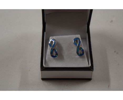 A pair of silver and opal ear-rings 