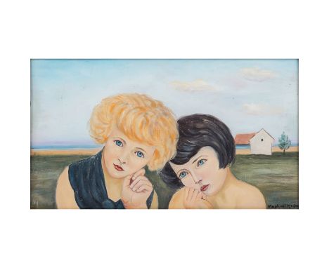 HOFMANN, WLASTIMIL, attribuiert (auch Vlastimil Hofman, 1881-1970), "Zwei Mädchen", als Paarportrait vor Landschaft, u.re. si