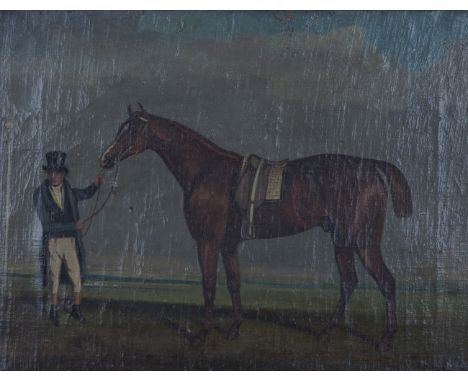 Circle of Harry Hall - 'Middleton' (Portrait of the Racehorse, Derby Winner in 1825), 19th century oil on canvas, titled rect