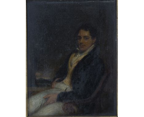 British School - Portrait of a Seated Gentleman, identified as Robert Cadman, 19th century oil on mahogany panel, 26cm x 19.5