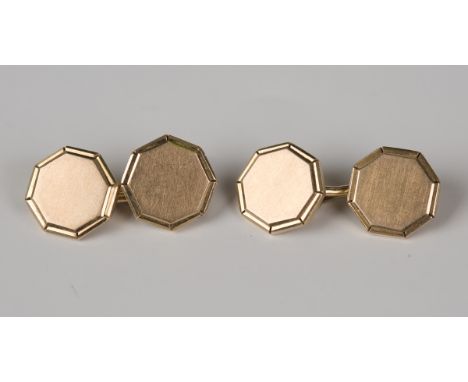 A pair of gold octagonal cufflinks, detailed '750', weight 9.8g, dimensions of each front 1.2cm x 1.2cm.Buyer’s Premium 24.5%