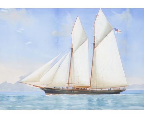Neapolitan School - Sailing Vessel in the Bay of Naples with Vesuvius beyond, late 19th/early 20th century watercolour with g