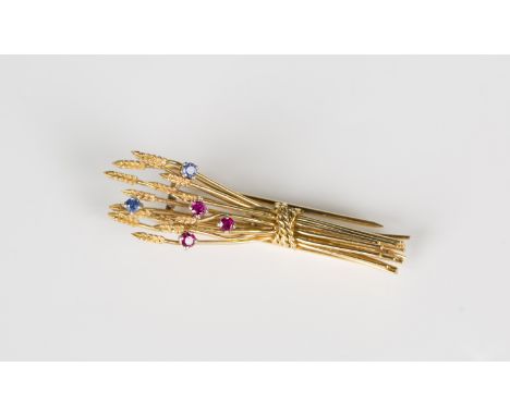 A French gold, ruby and diamond brooch, designed as a wheat sheaf, weight 8.9g, width 5.3cm.Buyer’s Premium 24.5% (including 