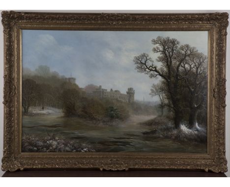 Charles Leaver - The South Face of Warwick Castle at Winter, oil on canvas, signed and dated 1865, 69cm x 104.5cm, within a g