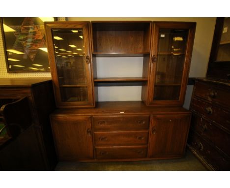 Ercol elm sideboard with glazed cabinets