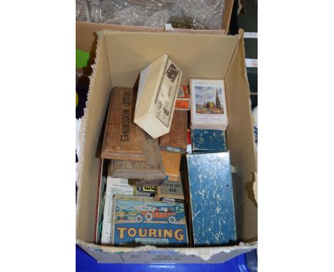 BOX OF WOODEN CRIBBAGE BOARD, PLAYING CARDS, DOMINOES ETC