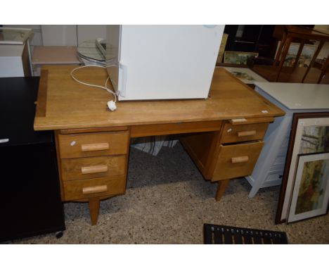 RETRO LIGHT OAK TWIN PEDESTAL OFFICE DESK, 138CM WIDE