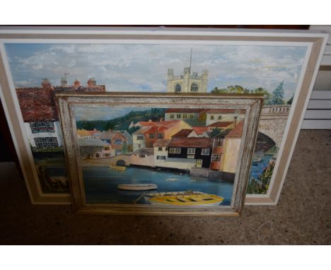 K WARRINGTON, 'THE ANGEL AT HENLEY ON THAMES', OIL ON BOARD, DATED 1978, TOGETHER WITH A FURTHER STUDY OF A HARBOUR SCENE BY 