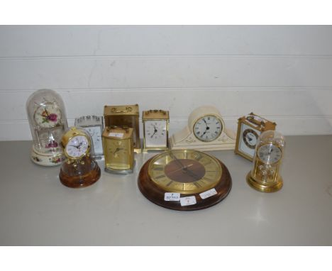 MIXED LOT OF NINE MODERN CARRIAGE AND MANTEL CLOCKS AND A FURTHER WALL CLOCK