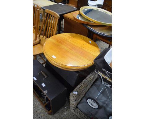 20TH CENTURY LIGHT WOOD CIRCULAR TOP WINE TABLE WITH TURNED COLUMN AND TRIPOD BASE, TOP 60CM DIAM