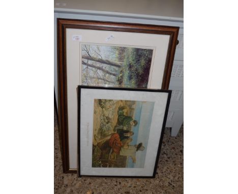 COLOURED PRINT 'THE EDGE OF THE WOODS' TOGETHER WITH COLOURED PRINT AFTER MILLAIS, BOTH F/G