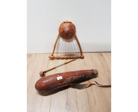 LARGE SOUTH AMERICAN GOURD AND SMOKERS PIPE PLUS MUSICAL INSTRUMENT
