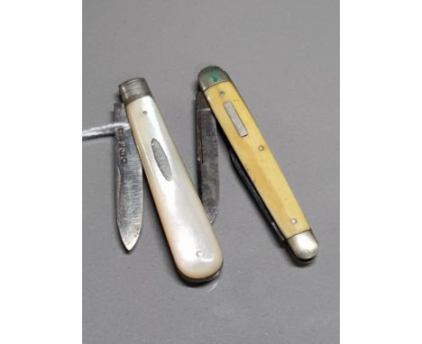 HALLMARKED SILVER PEN KNIFE WITH MOTHER OF PEARL HANDLE PLUS 1 OTHER