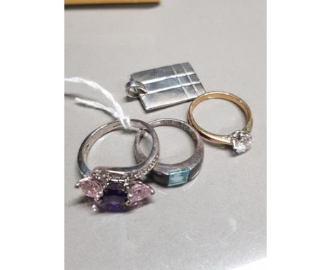 SILVER PENDANT RING PLUS SILVER BLUE RING AND TOPAZ RING
