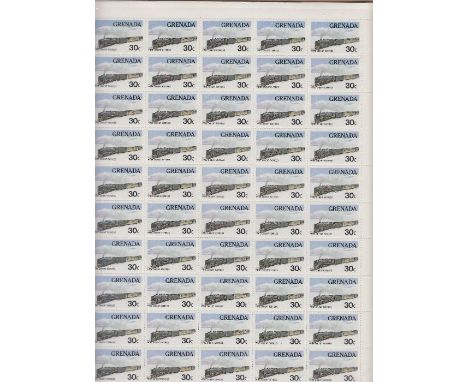 STAMPS GRENADA 1982 Famous Trains set in complete sheets of 50 U/M, SG1212/17 cat £295