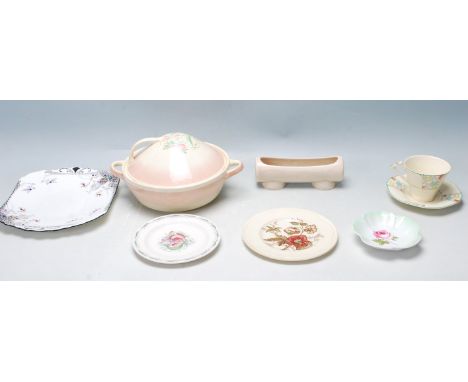 A good collection of vintage 20th century Art Deco English ceramics ware to include Shelley cake plate, pin dish, Clarice Cli