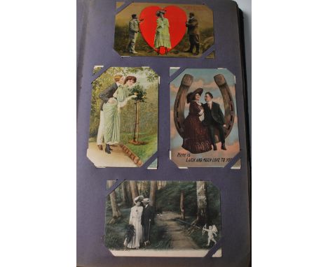 Edwardian postcard collection in period slot-in type album all with Romance as the theme. Vintage cards (over 200), some in s