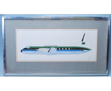 A retro vintage late 20th Century pencil drawing picture of an aeroplane with the words United Republic of Tanzania on the fu