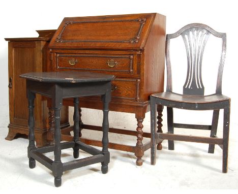 An 18th century North Country Dining chair together with a 1920's oak bureau, Edwardian walnut pot cupboard and a Victorian&n