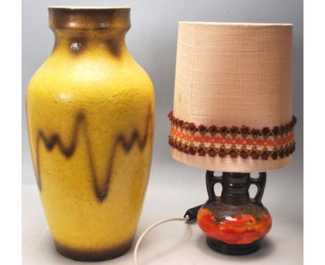 A vintage retro West German fat lava lamp base of bulbous form with twin handles and needlework shape together with a large C