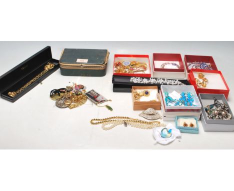 A collection of vintage costume jewellery to include various Venetian blue glass jewellery pieces, faux pearls, a Monet flat 