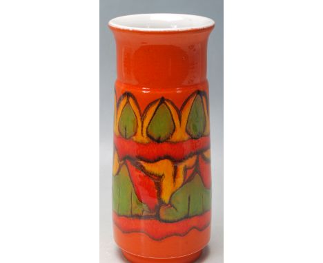A vintage 20th century Poole pottery vase. The vase of cylindrical form having Aegean pattern and makers mark underside. Meas