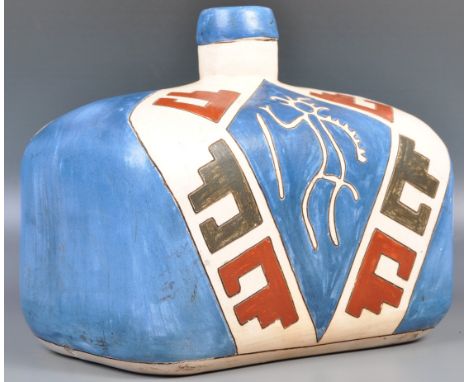Manepu Chile - A unusual mid 20th Century retro vintage pottery vase / lamp base of squat form by Manepu Chile. The vase havi