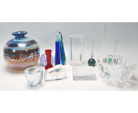 A collection of retro vintage coloured and clear studio art glass to include Mdina and other designers. Collection includes p