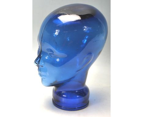 A 20th century art deco style moulded pressed glass phrenology type male head - shop display stand / millinery mannequin head
