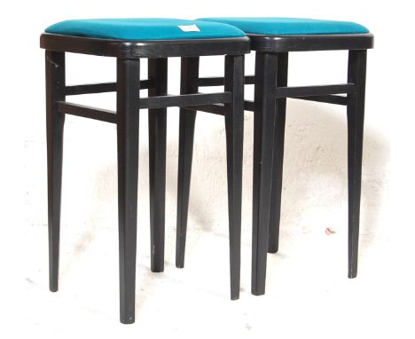 SIT - A good matching pair of mid 20th Century German SIT made retro vintage bar / breakfast stools. Each stool having turquo