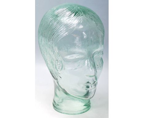 A 20th century art deco style moulded pressed glass phrenology type female head - shop display stand / millinery mannequin he