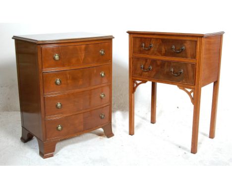 An early 20th century Edwardian mahogany bow front bachelors chest of drawers having four drawers with brass ring handles rai