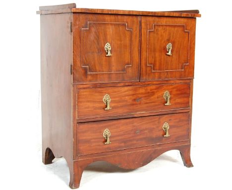 A 19th century Georgian mahogany bachelors commode chest of drawers. Small proportions having bow front with &nbsp;two door c