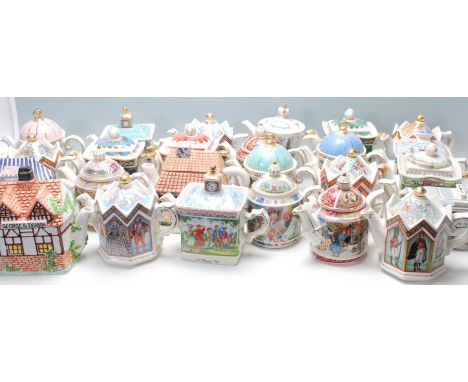 &nbsp;A large collection of vintage mid century Sadler teapots to include examples such as The Golden Age of Travel, Pickwick