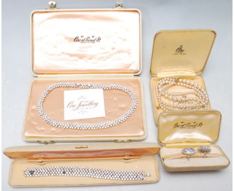 A collection of vintage mid 20th Century costume jewellery retailed by Ciro of Bond Street to include a demi parure necklace,