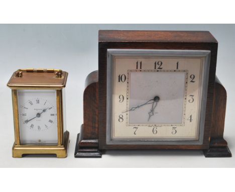 A pair of 20th century clocks to include a&nbsp;French brass cased carriage clock by Bayard, with Roman numeral dial, keyless