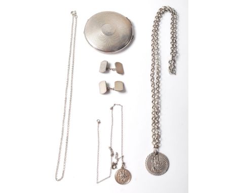 A collection of silver, sterling silver and white metal jewellery to include a silver hallmarked hinged powder compact having
