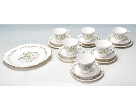 A vintage 20th century Colclough bone china D676 part tea service / coffee set comprising of six cups, six saucers, six cake 